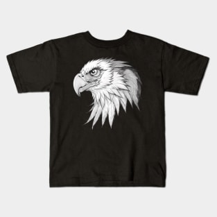 Ink and Feathers: Legendary Eagle's Grayscale Portrait Kids T-Shirt